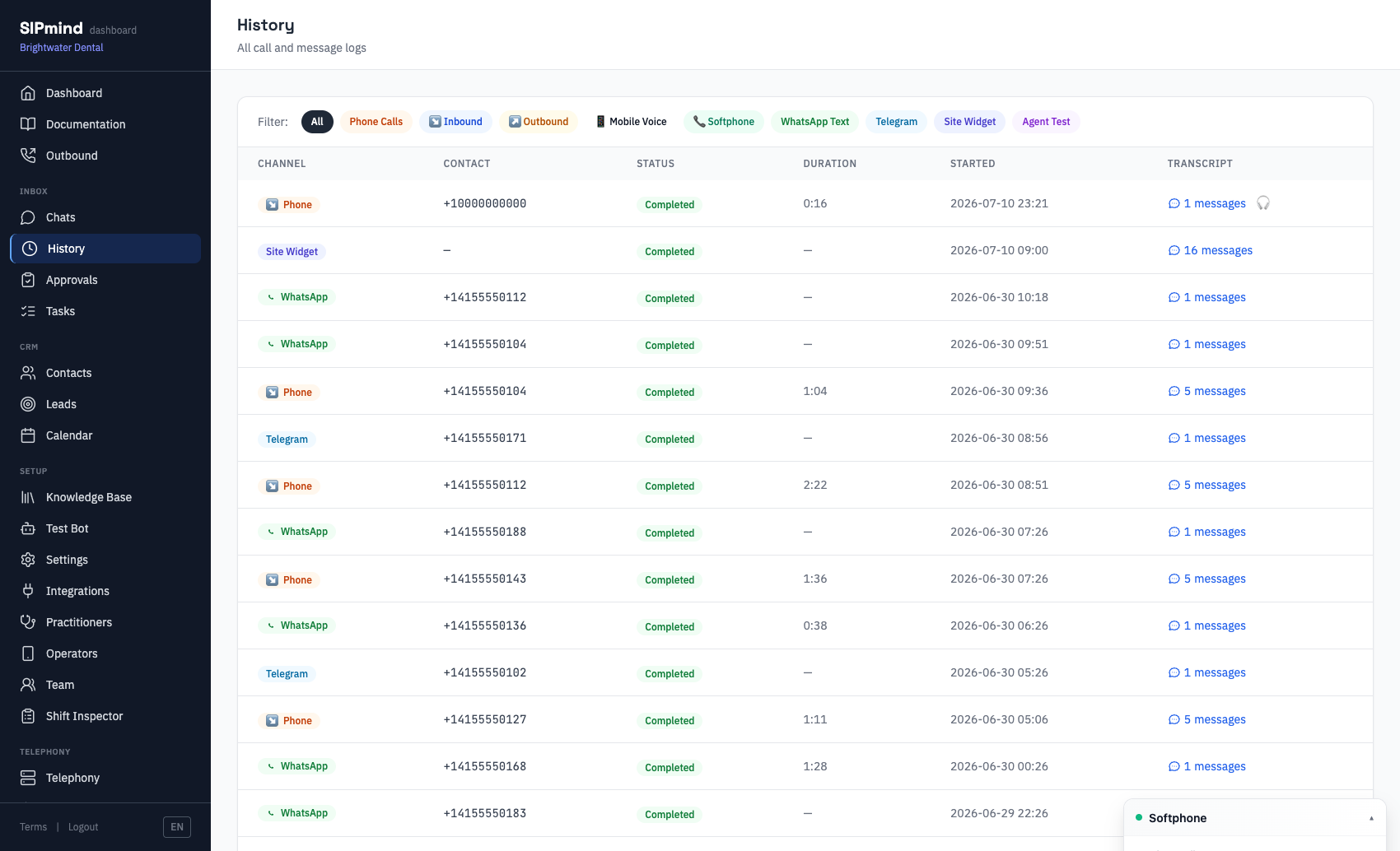 Call and message history